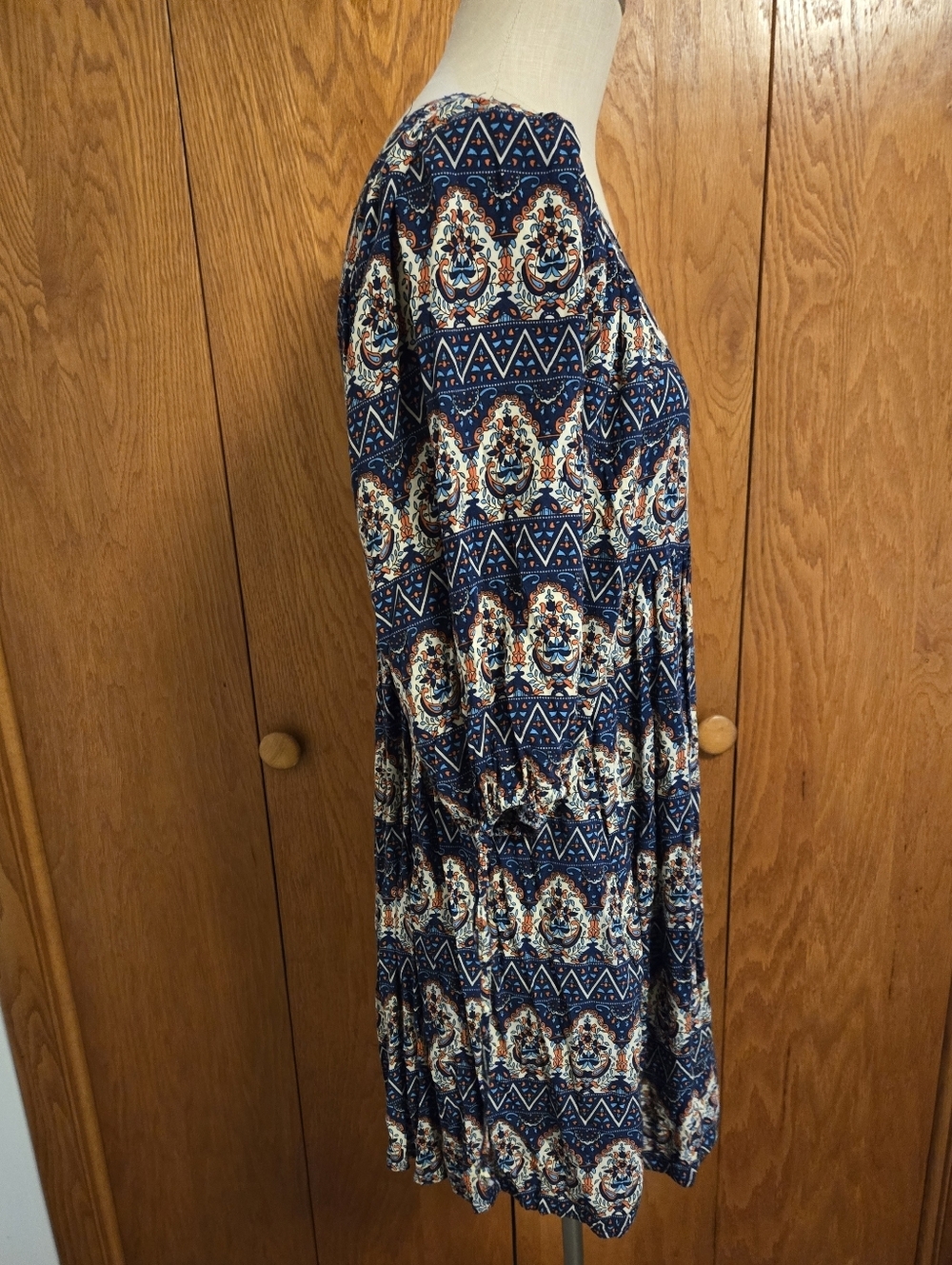 UMGEE Boho Navy Floral Square-Neck Mini Dress With Pockets. Size Large. - Picture 4 of 11